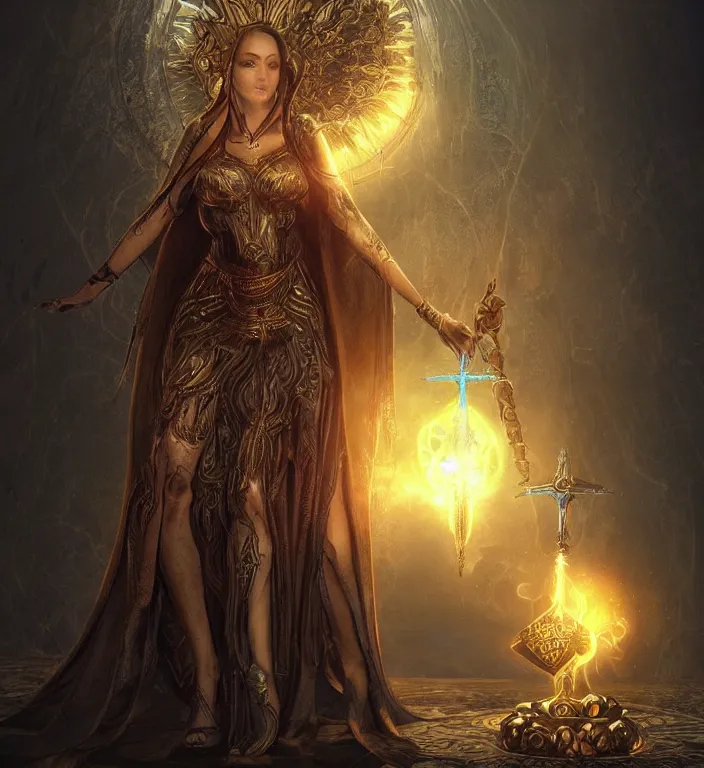 Image similar to unreal engine render + a goddess, tarot card, dark souls colour scheme, luminal, smooth, coherent, high detailed, kerem beyit, Karol Bak, featured on artstation, instagram HD, unreal engine