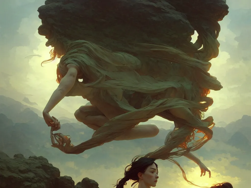 Prompt: A giant levitating stone, sharp focus, illustration, highly detailed, digital painting, concept art, matte, art by WLOP and Artgerm and Greg Rutkowski and Alphonse Mucha, masterpiece