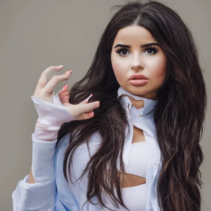 Prompt: portrait of Demi Rose wearing high school uniform, by Charlotte Grimm, natural light, detailed face, CANON Eos C300, ƒ1.8, 35mm, 8K, medium-format print