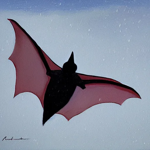 Image similar to a painting of a bat in the snow by hopper