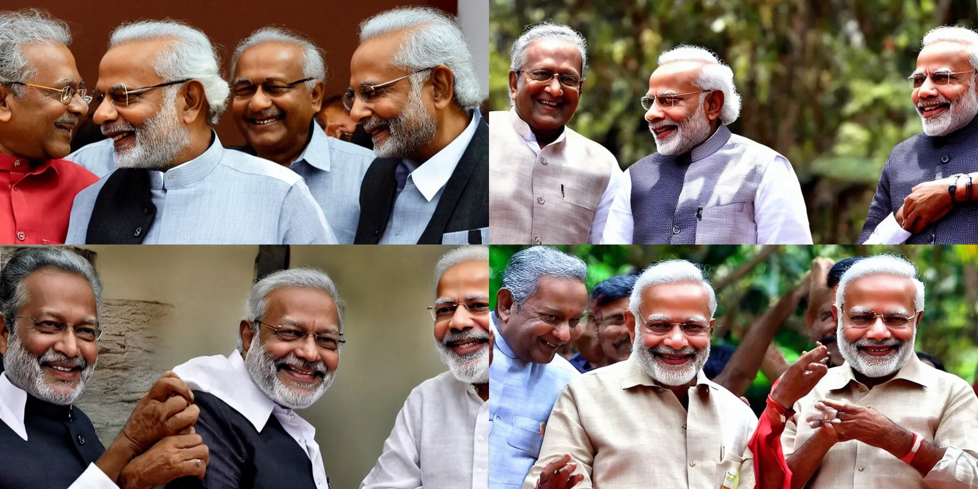 Prompt: a photograph of pinarayi vijayan and narendra modi smiling at each other, cinematic,