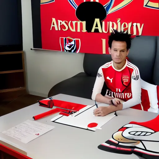 Image similar to Luffy signing for Arsenal, official, high detail, 4k, serious, studio lighting, epic, professional
