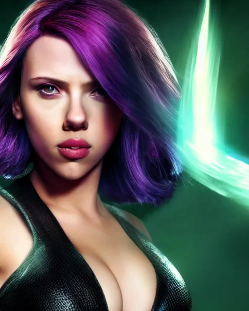 Image similar to scarlett johansson portraying a beautiful psylocke from marvel comics, beautiful scarlett johansson psylocke, movie, hyper realistic, hollywood promotional image, imax, 8 k