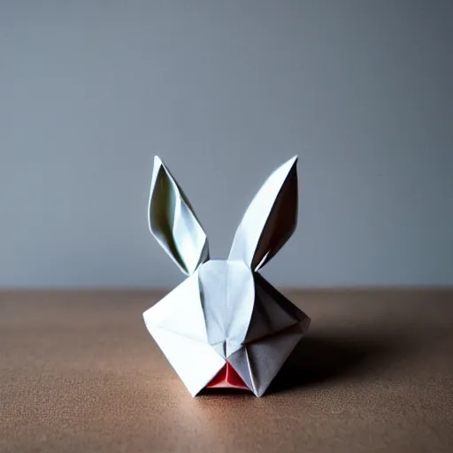 Prompt: a bunny made from origami, photography 4k, f1.8 anamorphic, bokeh, 4k, Canon, Nikon