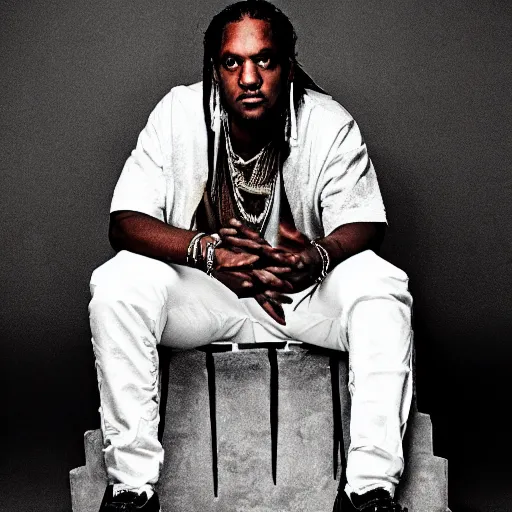 Prompt: pusha t sitting on a throne made of cocaine
