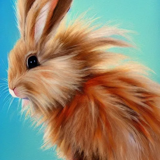 Prompt: cute fluffy tan lop eared bunny rabbit with long colorful mohawk hairstyle detailed painting 4 k