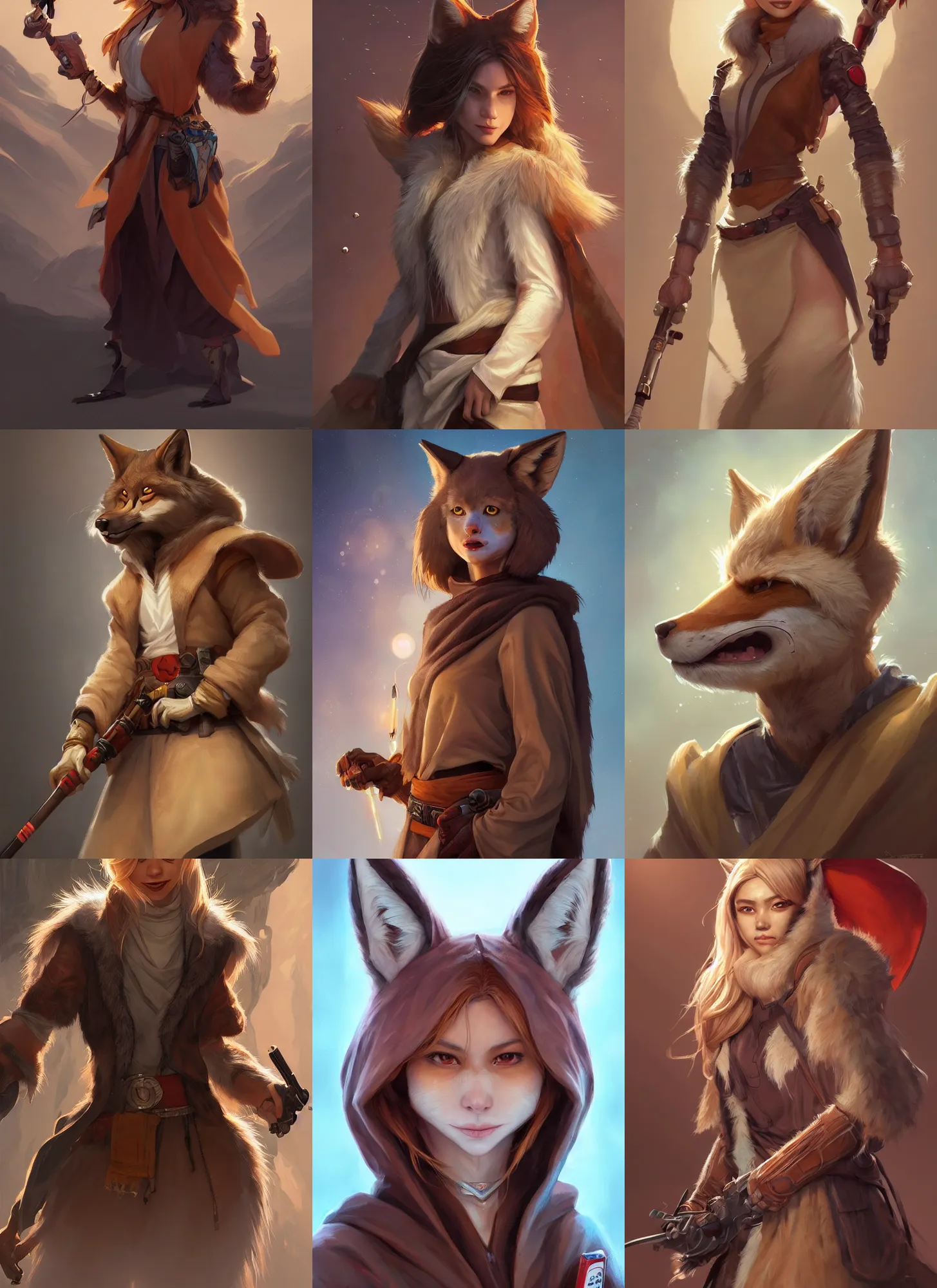 Prompt: beautiful portrait of a female anthropomorphic furry coyote wearing jedi robes, character art by stanley artgerm lau, wlop, rossdraws, james jean, andrei riabovitchev, marc simonetti, and sakimichan, trending on artstation