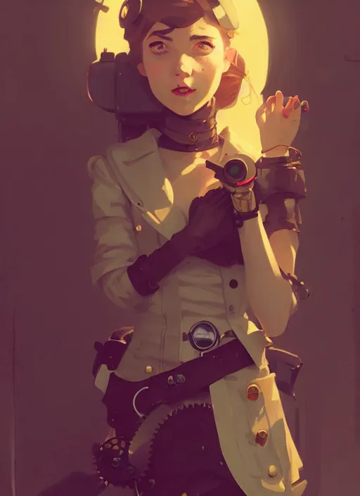 Image similar to portrait of cute maiden girl, steampunk by atey ghailan, by greg rutkowski, by greg tocchini, by james gilleard, by joe gb fenton, by in kaethe butcher, dynamic lighting, gradient light yellow, brown, blonde cream and white color in scheme, grunge aesthetic