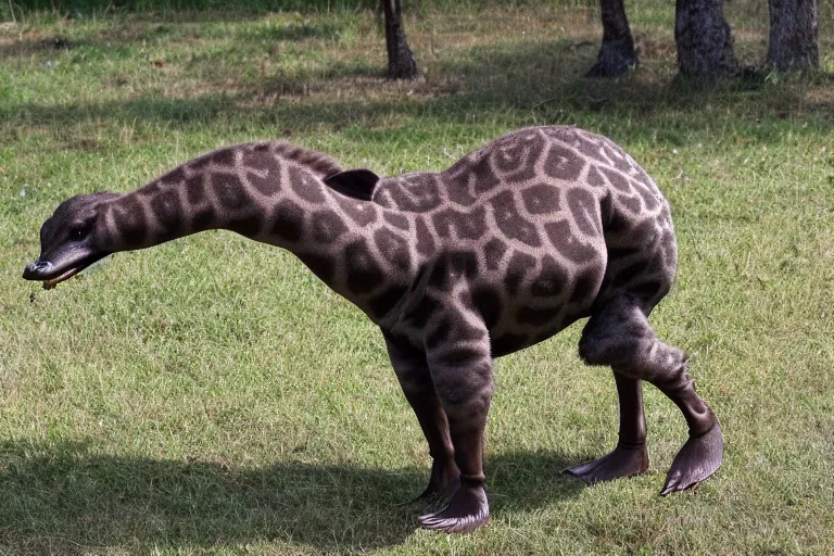 Prompt: a platypus giraffe hybrid