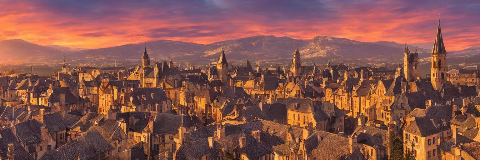 Image similar to beautiful medieval city, golden hour, sunset, elden ring, cinematic