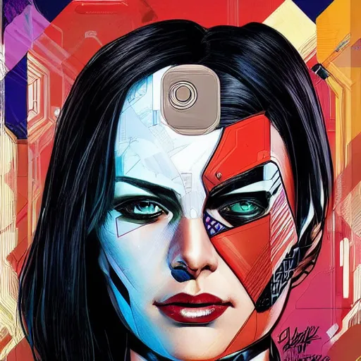 Image similar to portrait of a female android, by MARVEL comics and Sandra Chevrier