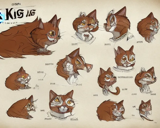 Image similar to king cat character reference sheet, trending on artstation, indie games, digital art, line art