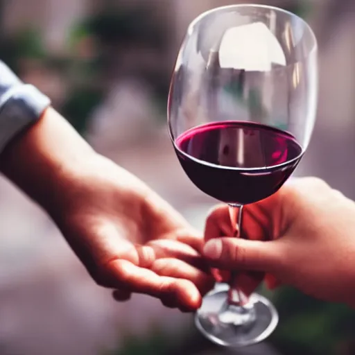 Prompt: Bodyless hand holding a glass of wine, realistic