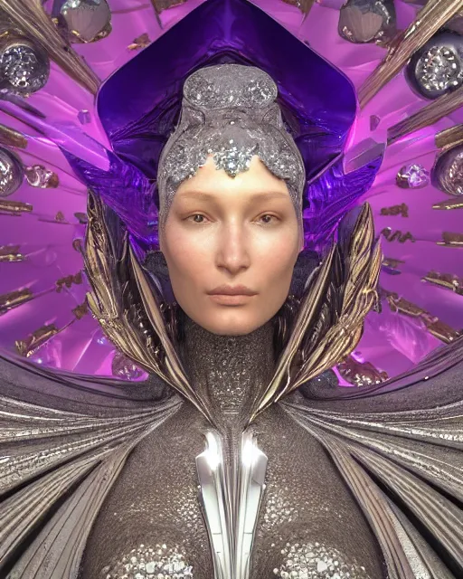 Image similar to a highly detailed metahuman 4 k close up render of an alien goddess bella hadid monument crying in iris van herpen dress schiaparelli in diamonds crystals swarovski and jewelry iridescent in style of alphonse mucha gustav klimt trending on artstation made in unreal engine 4