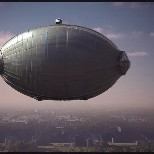 Image similar to retrofuturistic armored blimp, 3 d render, octane, ray tracing, ultra high resolution, ultra detailed, photorealistic, 8 k