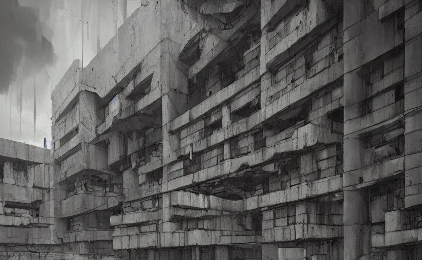 Prompt: Brutalist architecture buildings, by Rembrandt, artstation trending, horror scene, highly detailded