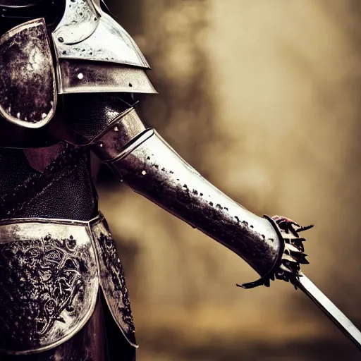 Prompt: knight wearing wearing armor infused with magic, shallow depth of field, moody lighting, 8 k,
