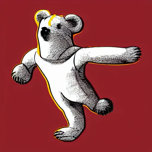 Prompt: a cartoon bear flying through the air, an album cover by Xi Gang, cg society, futuristic, groovy, masterpiece, wavy