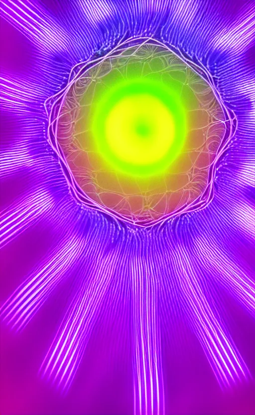 Image similar to beautiful pictures of ultraviolet induced fluorescence in flowers blossom, in radial symmetrical structure, ultraviolet photography, 8 k, behance hd