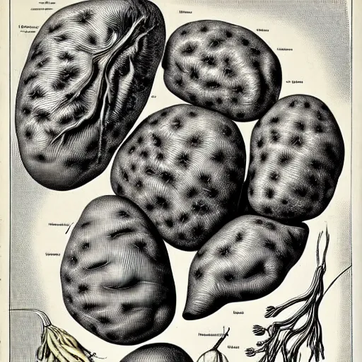 Image similar to potato anatomy by ernst haeckel, masterpiece, vivid, very detailed