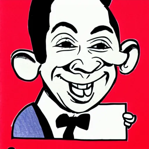 Image similar to caricature drawing of pee wee herman, illustration, ink, isca, award winning, new yorker