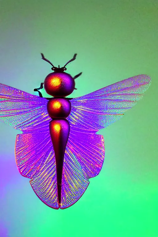 Prompt: high quality macro photo holographic neoclassical fly! jeweled gorgeous! highly detailed digital art david ligare elson peter cinematic purple neon lighting high quality low angle hd 8k sharp shallow depth of field