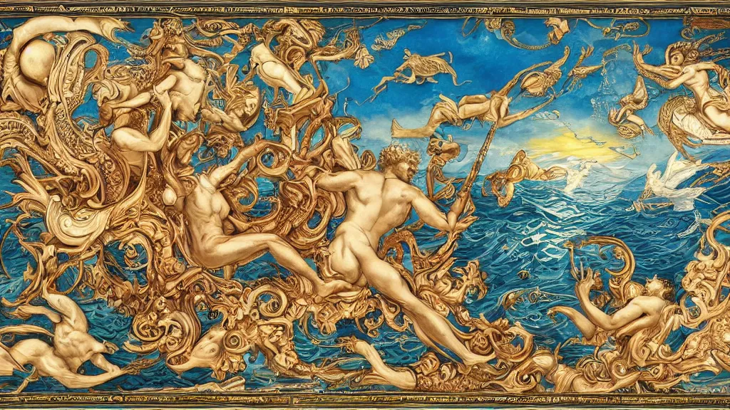 Prompt: epic masterpiece of Oceanus begetting Oceanus mythological, detailed and intricate