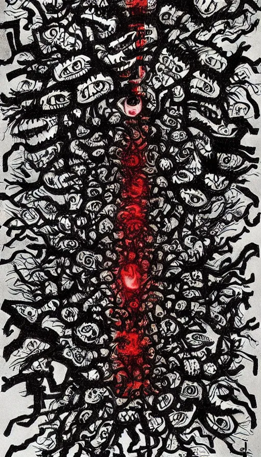 Prompt: a storm vortex made of many demonic eyes and teeth, by zeng fanzhi