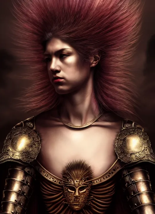 Image similar to a fierce young warrior woman moments before battle, diffuse lighting, fantasy, intricate, elegant, highly detailed, archillect, lifelike, Rebel, photorealistic, digital painting, artstation, punks, illustration, concept art, smooth, kinemacolor, sharp focus, artgerm, by John Collier and Albert Aublet and Leonardo da vinci and Krenz Cushart and Artem Demura and Alphonse Mucha