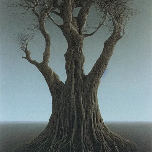 Image similar to willow tree by Zdzisław Beksiński, oil on canvas