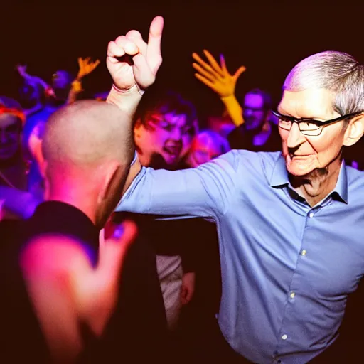 Image similar to tim cook dancing at a rave