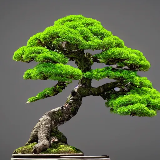 Image similar to bonsai tree with dragon shaped trunk and flowers on leaves detailed realistic 3 d render 4 k