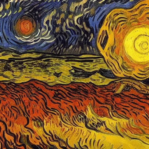 Image similar to Apocalyptic Inferno by Vincent Van Gogh (1890), oil on canvas