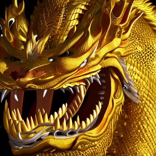 Prompt: chinese dragon made of gold, ultra realistic details, 8 k, full body,