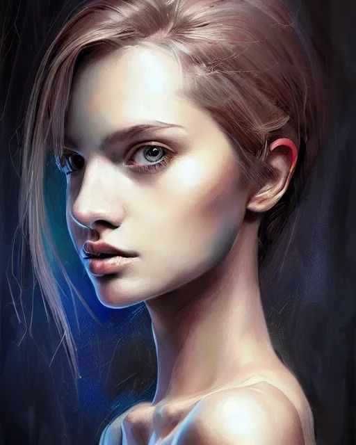 Prompt: portrait of elle brooke, mixed art styles, beautiful, elegant, artstation, deviantart, behance, concept art, smooth, focus, by david w. mack