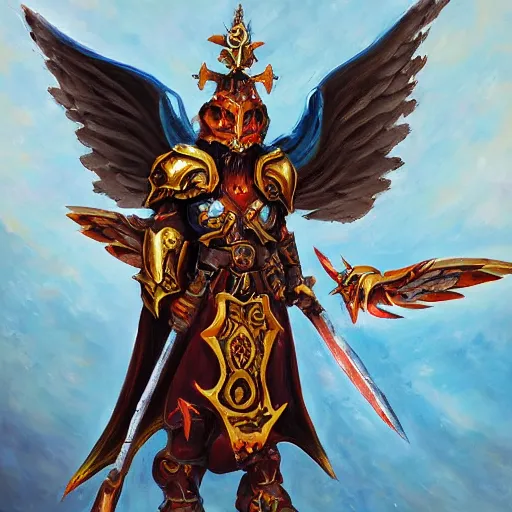 Prompt: daemon paladin, chaos monk, winged badass, oil painting,