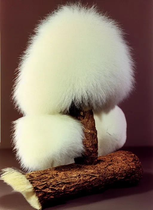 Image similar to realistic photo of a a medieval brushwood archeology scientific equipment device made of brushwood, with white fluffy fur, by dieter rams 1 9 9 0, life magazine reportage photo, natural colors