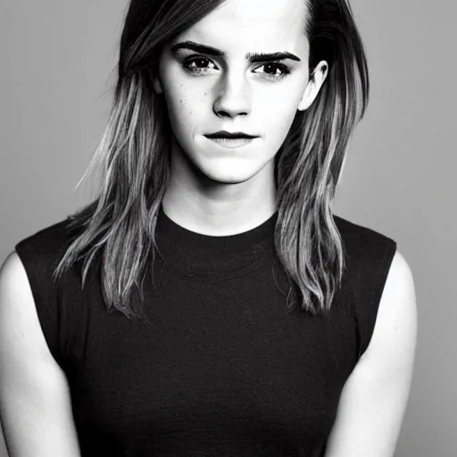 Image similar to A photograph of Emma Watson as a man. Gender switched, Studio lighting