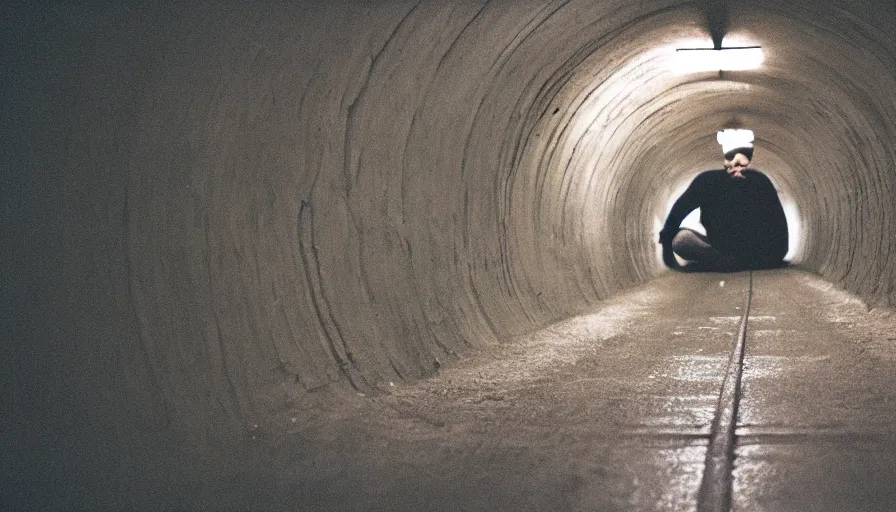 Image similar to 7 0 s movie still of a melting man in a sharp tunnel, cinestill 8 0 0 t 3 5 mm technicolor, heavy grain, high quality, high detail