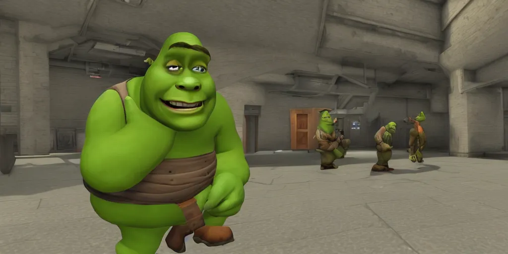 Image similar to shrek in team fortress 2, half life 2, garry's mod