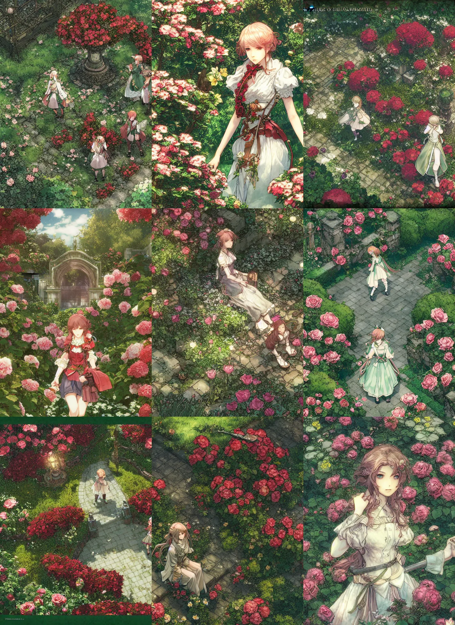 Image similar to the emerald herald in the rose garden, hidari, color page, tankoban, 4K, tone mapping, very detaile, Akihiko Yoshida