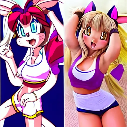 Prompt: Lola Bunny anime girl