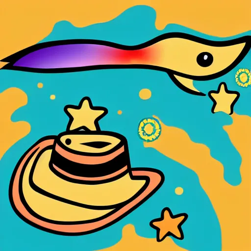 Image similar to happy fish wearing a cowboy hat, sideways, vector, plain background