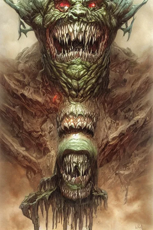 Prompt: artwork by john howe of a the angry abomination