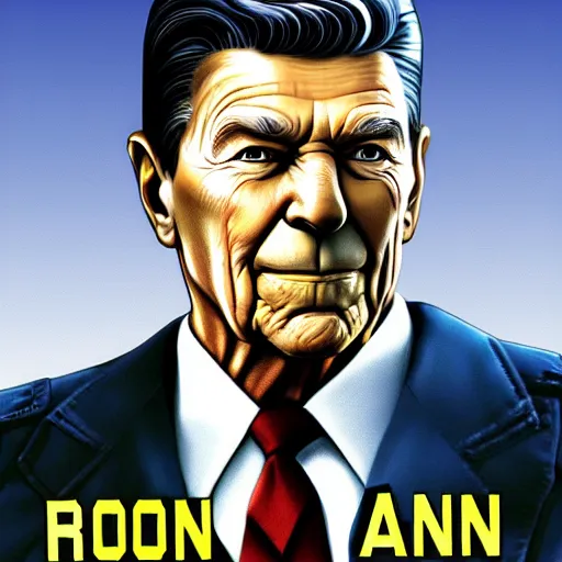 Image similar to “Ronald Reagan in GTA V, cover art by Stephen Bliss, Boxart, loadscreen”