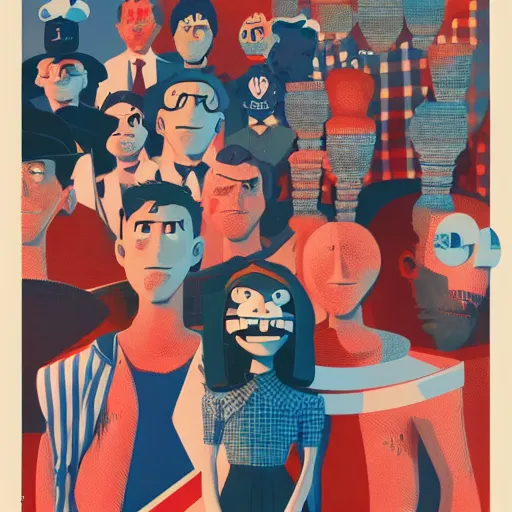 Prompt: a group of people standing next to each other, poster art by jamie hewlett, cgsociety, sots art, official art, 2 d, poster art