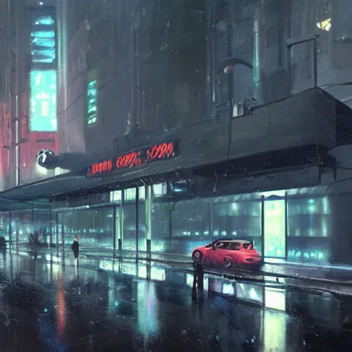 Image similar to detailed rendering of an elegant graceful yet lonely robot, electronic billboards, tech noir, wet reflections, atmospheric, ambient, livia prima, greg rutkowski, edward hopper, pj crook