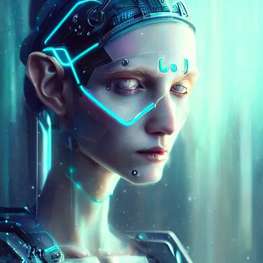 Image similar to cyberpunk robotic dark elvish queen, diadem on the head, extremely detailed, hyperrealistic, intricate, soft light, fantasy, digital painting, art station, perfect faces, fine details, by wlop