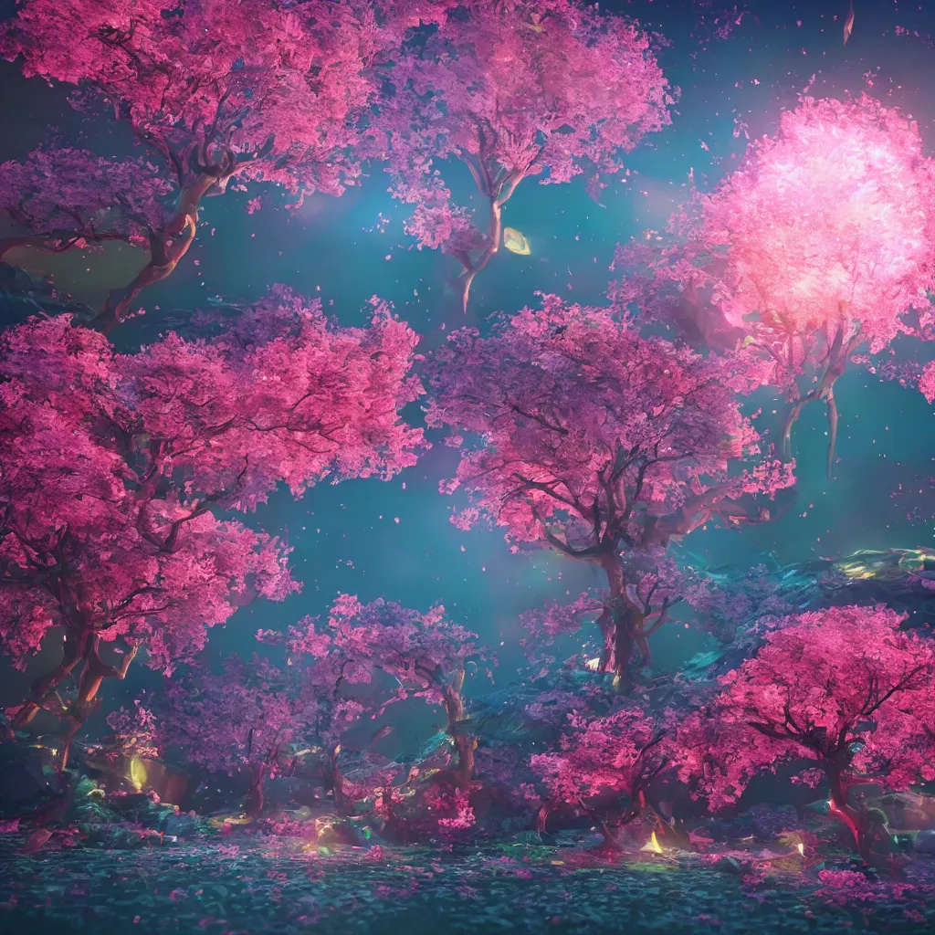 Prompt: a surreal dreamlike scene of a sakura tree exploding into voxels, beautiful fantasy painting, vibrant colors, magical glitchcore atmosphere, cinematic lighting, hyperdetailed 3D matte painting, 8k ultraHD octane render, masterpiece
