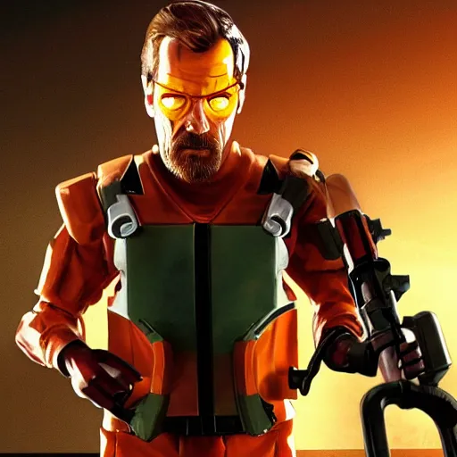 Image similar to Bryan Cranston as Gordon Freeman in H.E.V suit, photo